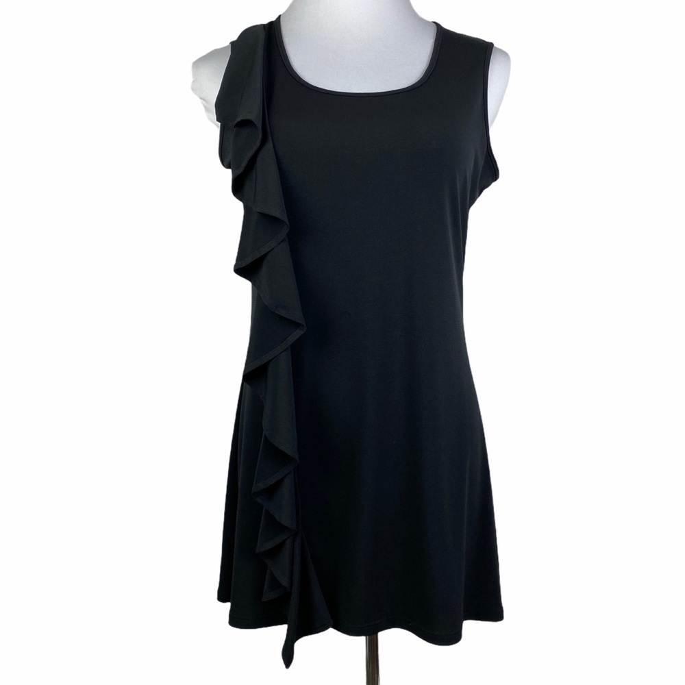 Miss Tina Side Ruffle Tank‎ Blouse Women's Small Black Sleeveless